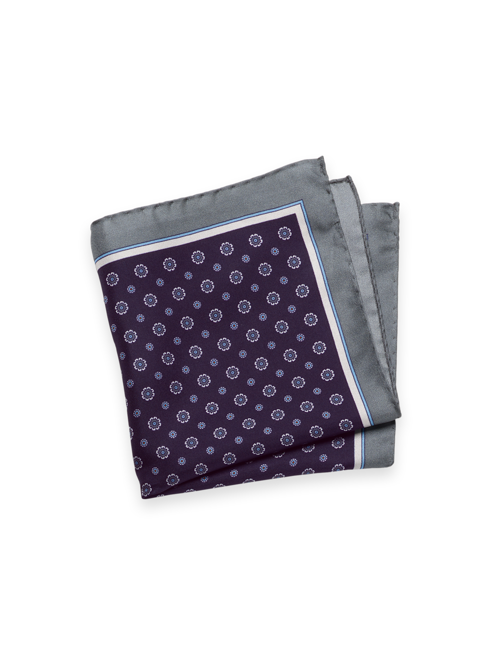 Product Image of Medallion Silk Pocket Square-Purple/Silver
