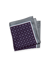 Medallion Silk Pocket Square - Purple/silver