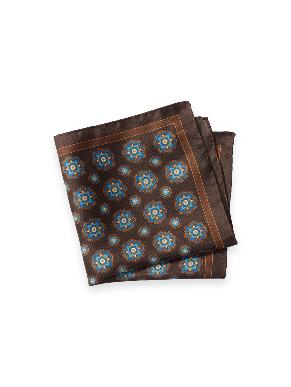 Product Image of Medallion Silk Pocket Square-Brown Multi