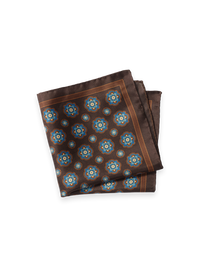 Medallion Silk Pocket Square - Brown Multi