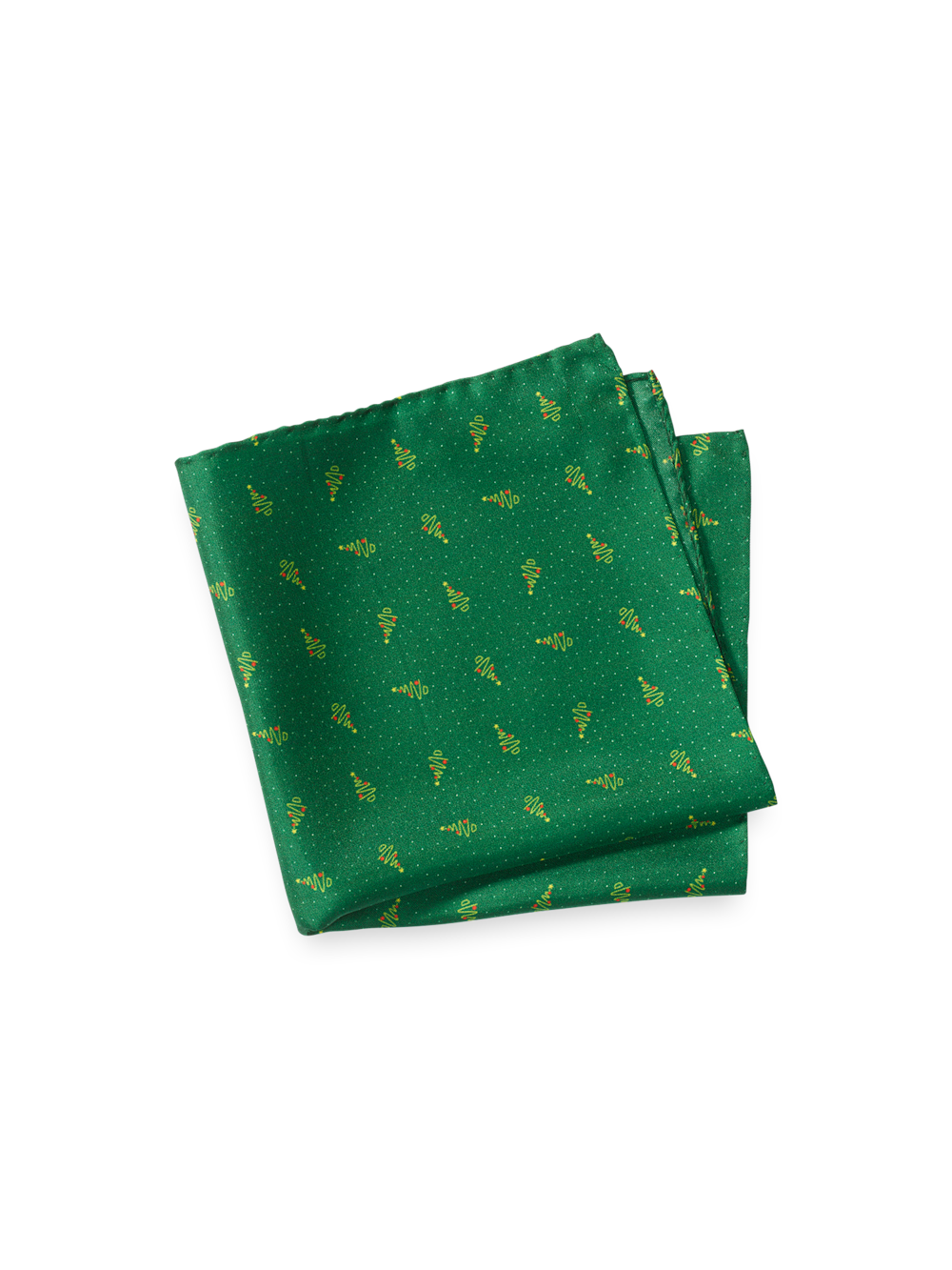 Product Image of Christmas Tree Motif Silk Pocket Square-Green