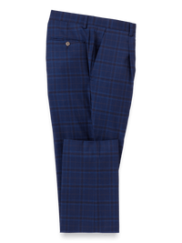Wool Stretch Plaid Single Pleat Suit Pants - Blue