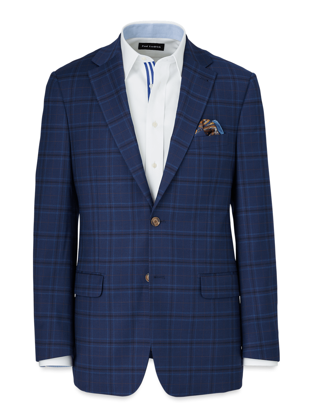 Product Image of Wool Stretch Plaid Single Breasted Suit Jacket-Blue