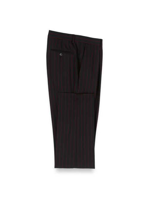 Wool Stretch Stripe Single Pleat Suit Pants - Black/red