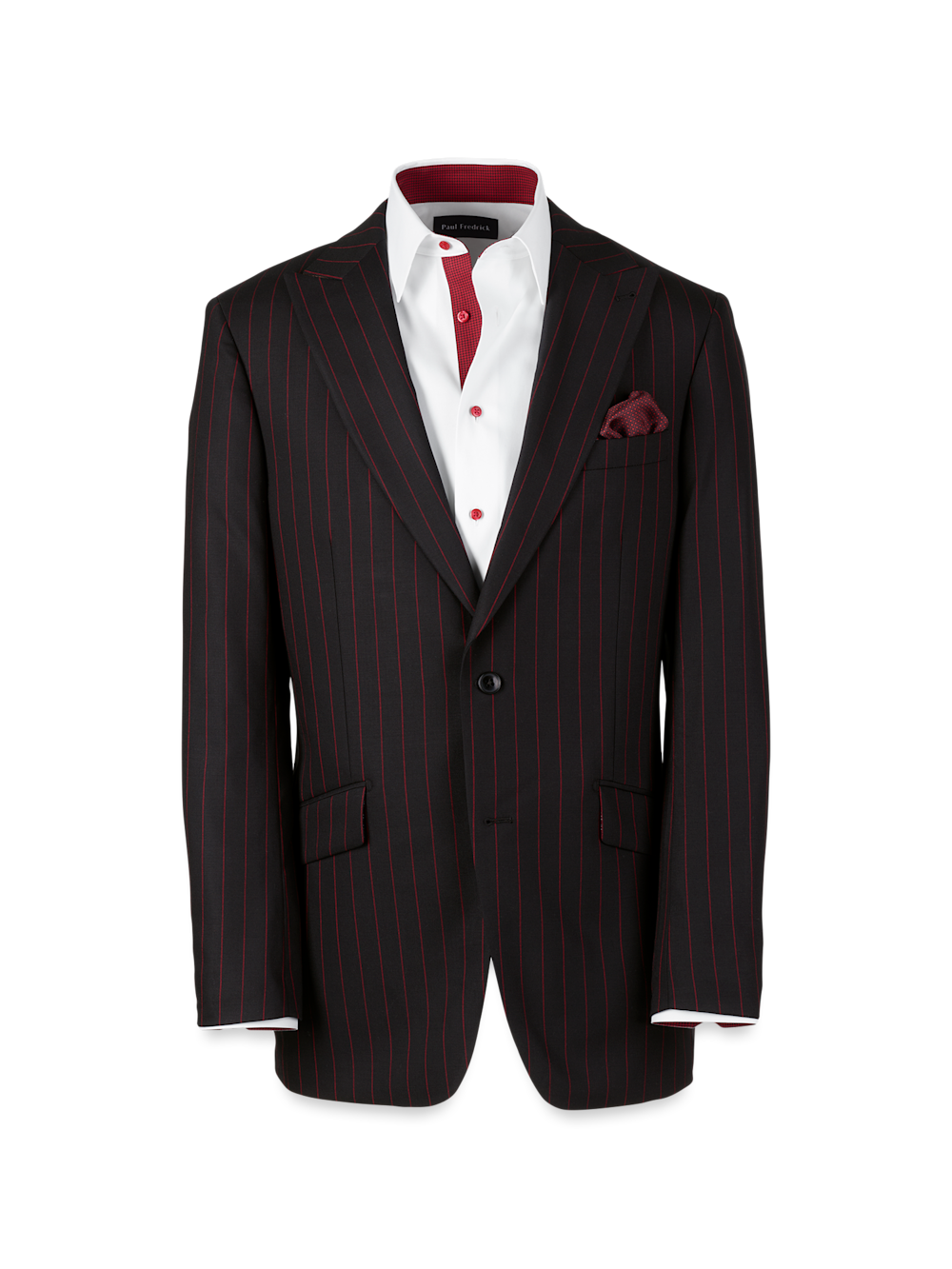Product Image of Wool Stretch Stripe Single Breasted Peak Lapel Suit Jacket-Black/Red