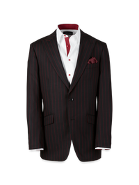 Wool Stretch Stripe Single Breasted Peak Lapel Suit Jacket - Black/red