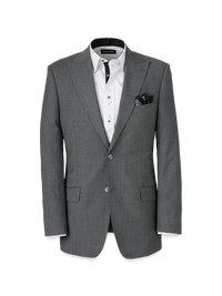 Wool Stretch Bengaline Peak Lapel Suit Jacket - Grey