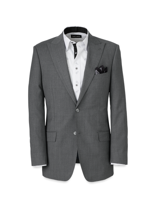 Wool Stretch Bengaline Peak Lapel Suit Jacket - Grey