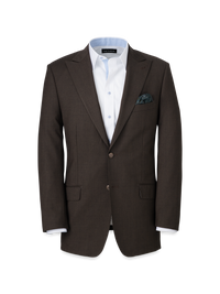 Wool Stretch Bengaline Peak Lapel Suit Jacket - Dark Brown