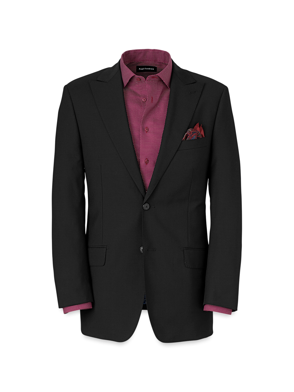 Product Image of Wool Stretch Bengaline Peak Lapel Suit Jacket-Black