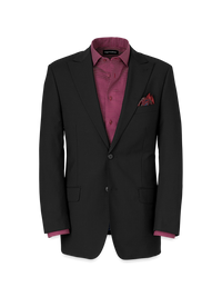 Wool Stretch Bengaline Peak Lapel Suit Jacket - Black