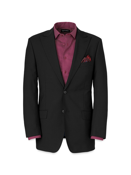 Wool Stretch Bengaline Peak Lapel Suit Jacket - Black