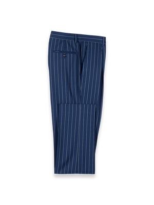 Wool Stretch Stripe Single Pleat Suit Pants - Blue