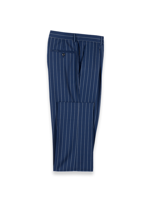 Wool Stretch Stripe Single Pleat Suit Pants - Blue