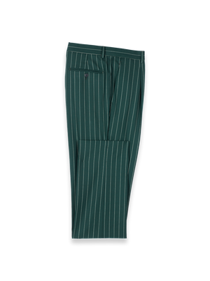 Wool Stretch Stripe Single Pleat Suit Pants - Dark Green