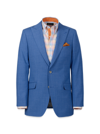 Wool Stretch Bengaline Peak Lapel Suit Jacket - French Blue