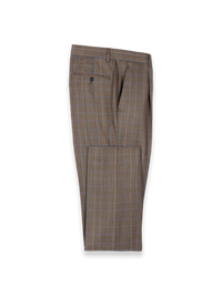 Wool Blend Plaid Single Pleat Suit Pants - Brown/blue