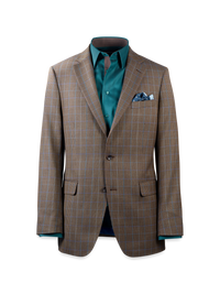 Wool Blend Plaid Single Breasted Notch Lapel Suit Jacket - Brown/blue