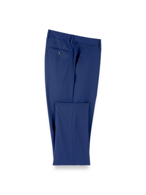 Wool Solid Flat Front Suit Pants - Blue