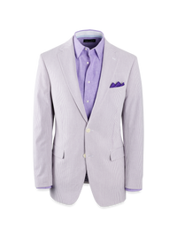 Cotton Stretch Stripe Seersucker Single Breasted Notch Lapel Suit Jacket - Purple/white