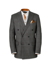 Wool Plaid Double Breasted Peak Lapel Suit Jacket - Charcoal
