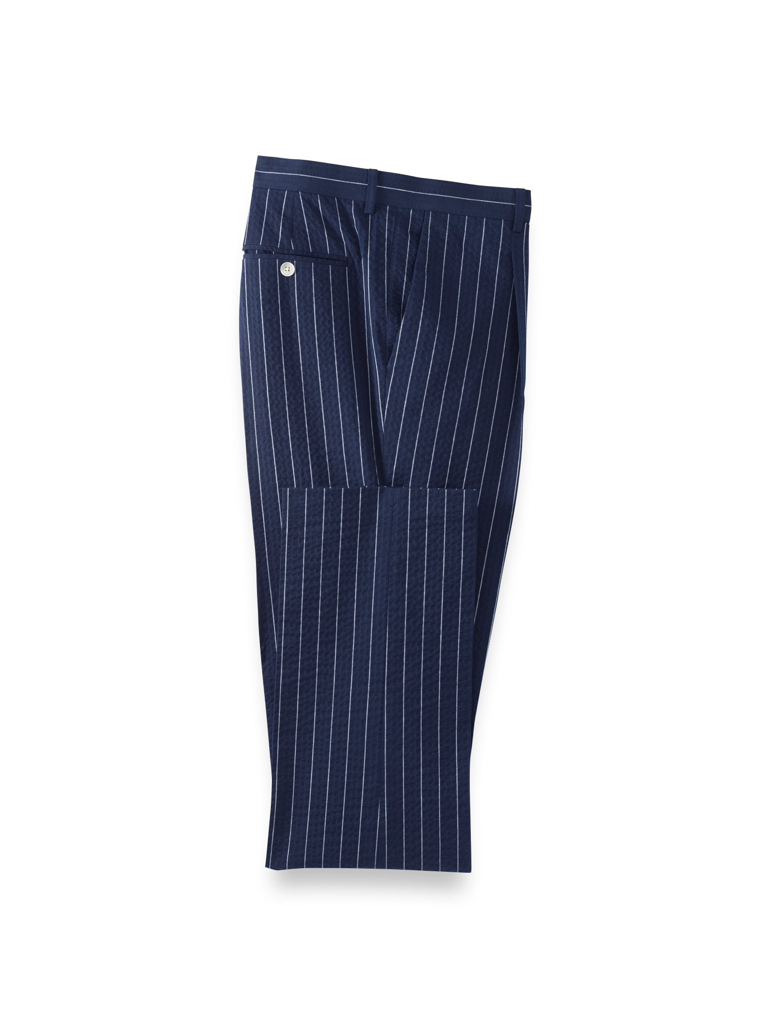Product Image of Cotton Stretch Pinstripe Seersucker Single Pleat Suit Pants-Navy