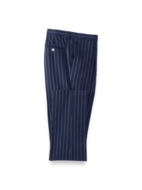 Cotton Stretch Pinstripe Seersucker Single Pleat Suit Pants - Navy