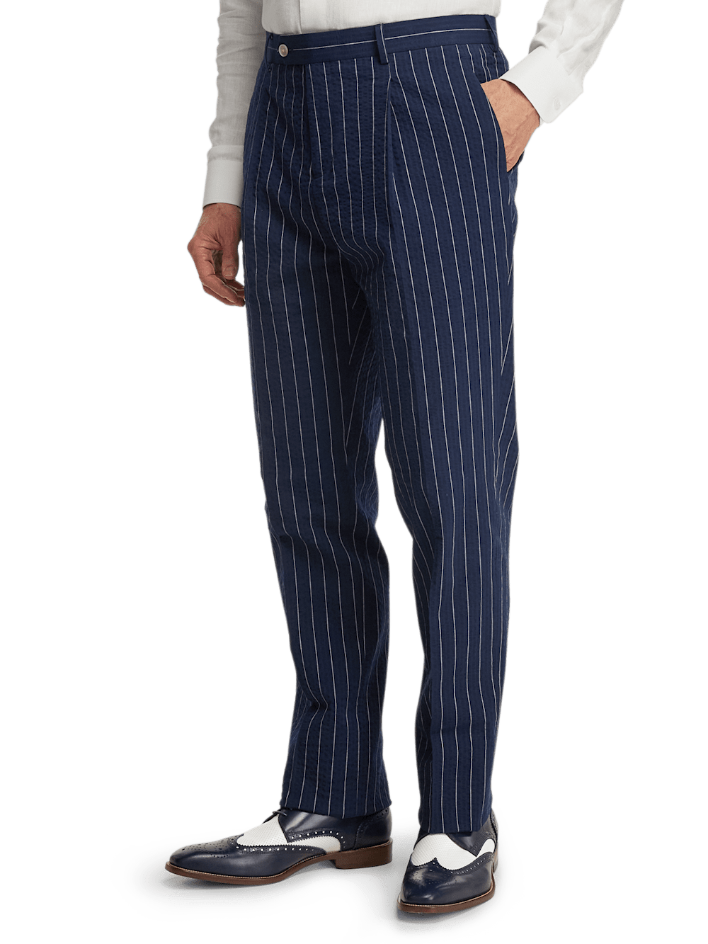 Alternate Image of Cotton Stretch Pinstripe Seersucker Single Pleat Suit Pants-3