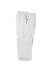 Cotton Stretch Stripe Seersucker Single Pleat Suit Pants - White/blue