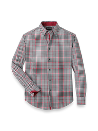Performance Stretch Plaid Casual Shirt - Black/red