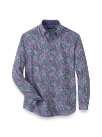 Performance Stretch Paisley Casual Shirt - Purple/olive