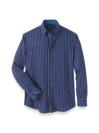 Performance Stretch Stripe Casual Shirt - Navy