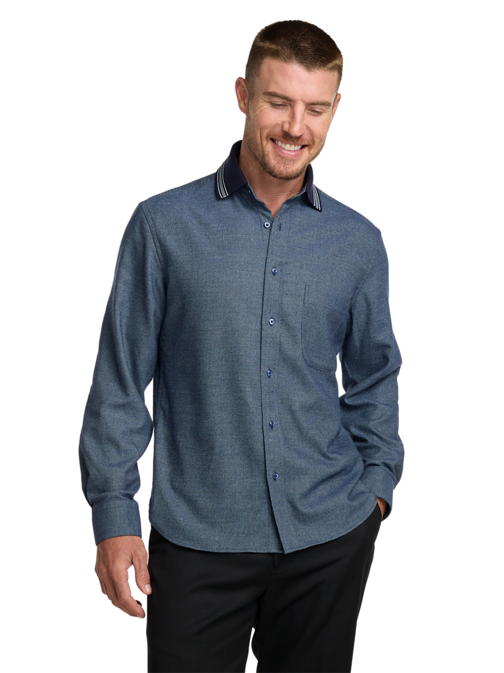 Alternate Image of Polyester Blend Solid Casual Shirt-1