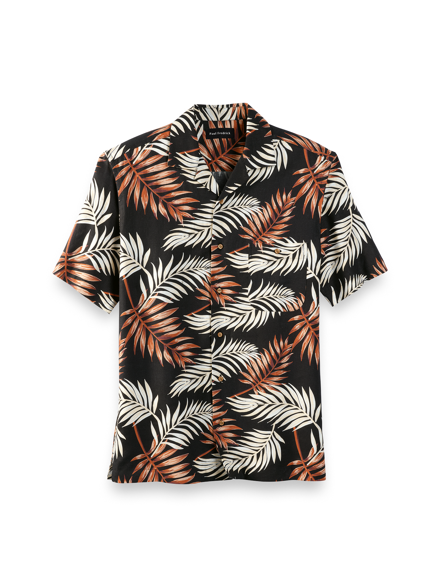 Product Image of Linen Blend Tropical Print Casual Shirt-Black Multi