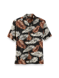 Linen Blend Tropical Print Casual Shirt - Black Multi