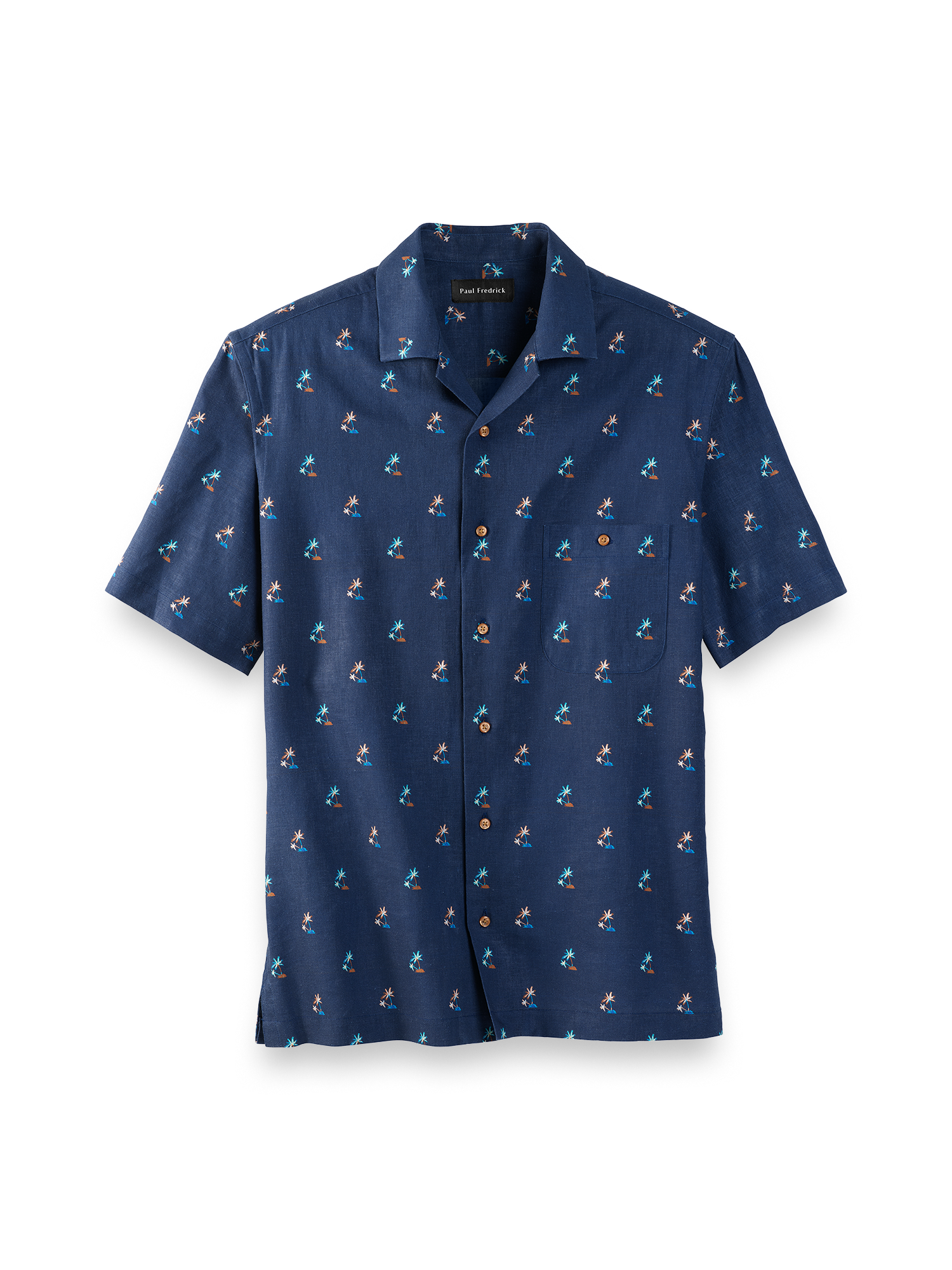 Product Image of Linen Blend Novelty Print Casual Shirt-Navy
