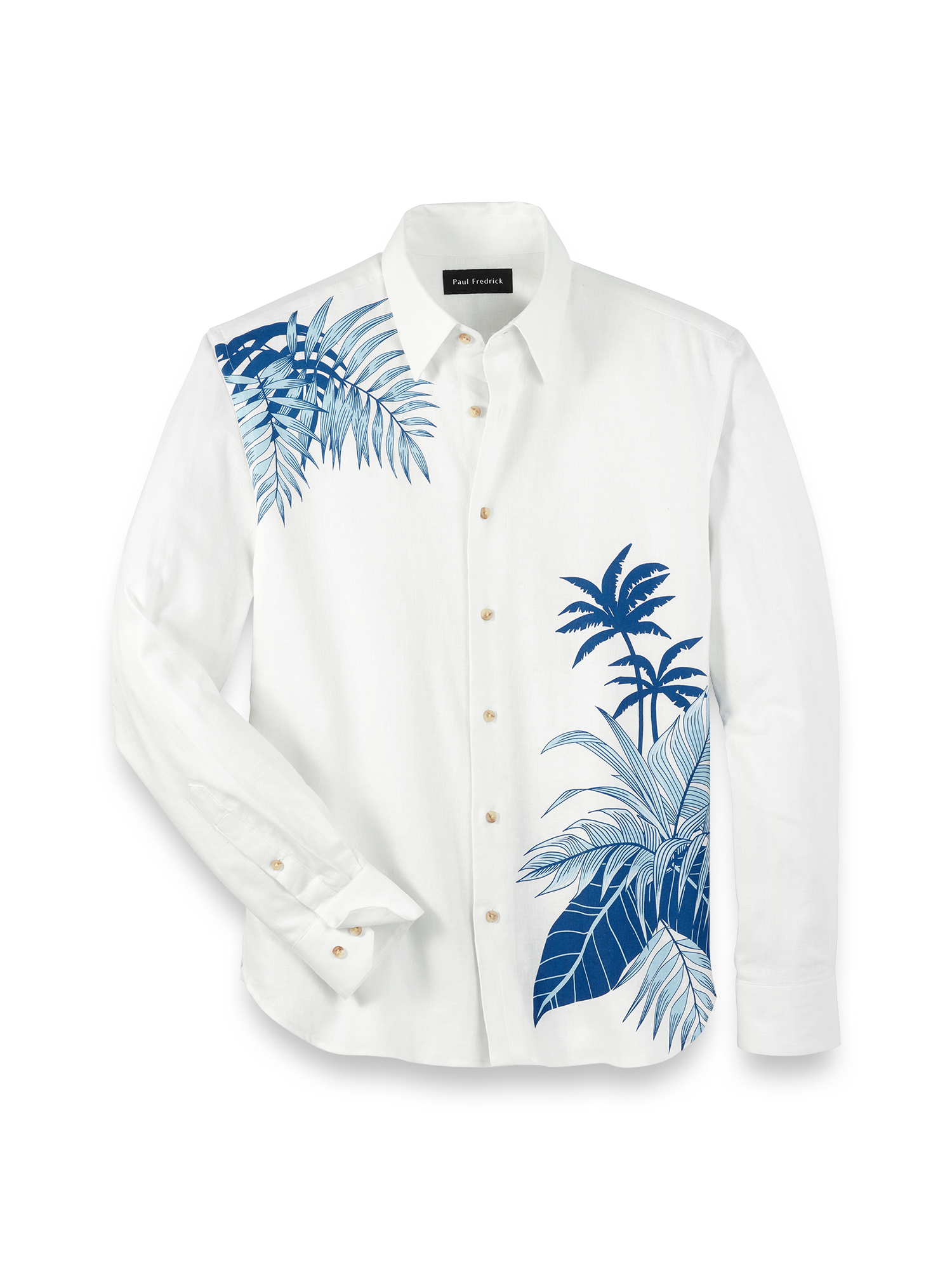 Product Image of Linen Blend Botanical Print Casual Shirt-White