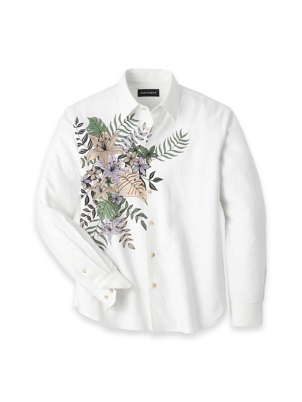 Product Image of Linen Blend Print Panel Casual Shirt-Multi