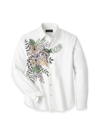 Linen Blend Print Panel Casual Shirt - Multi