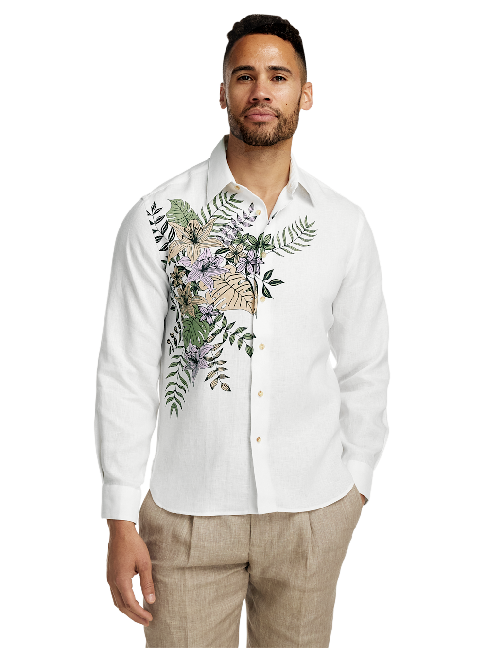Alternate Image of Linen Blend Print Panel Casual Shirt-1