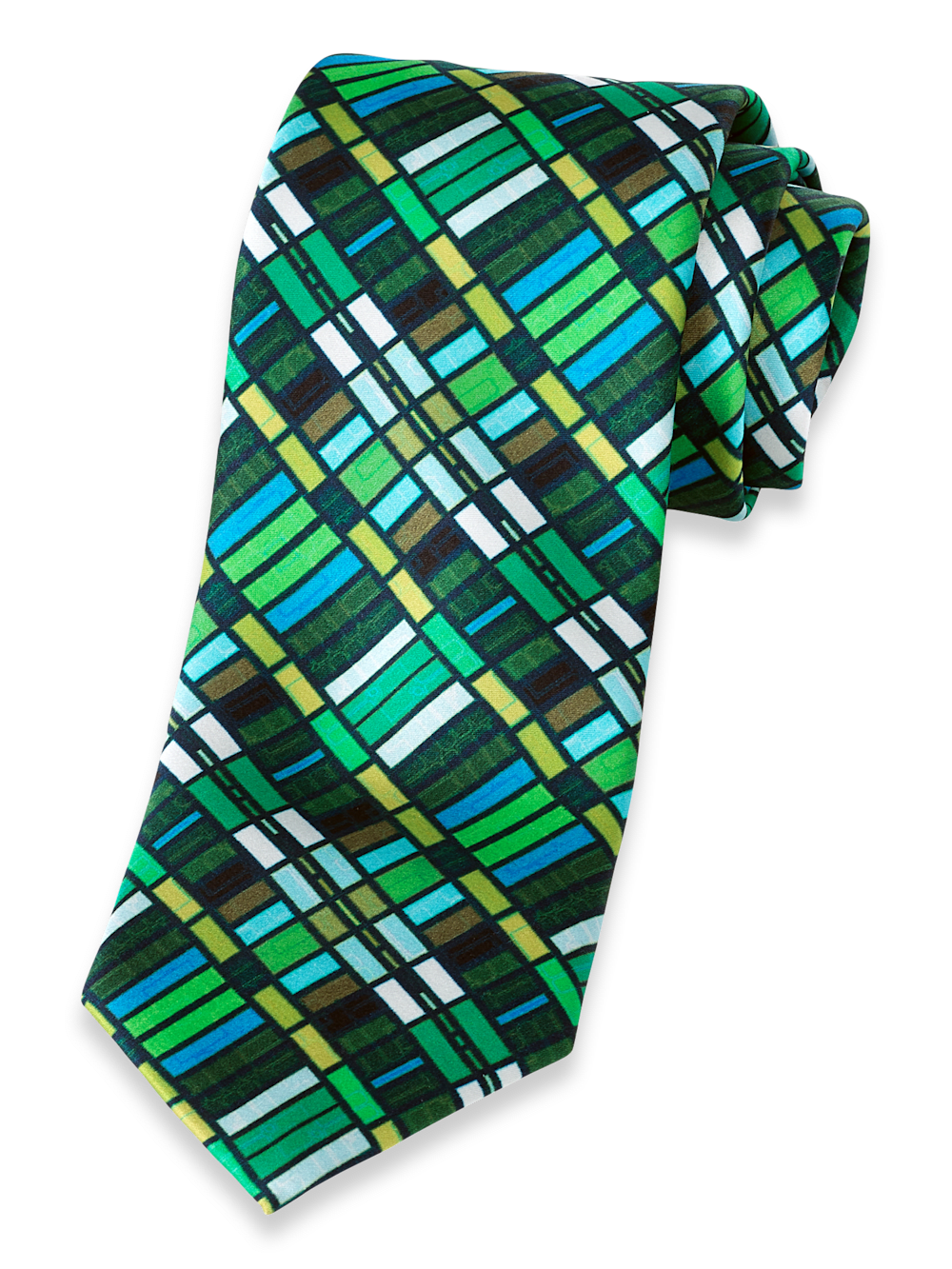 Product Image of Geometric Printed Italian Silk Tie-Green Multi