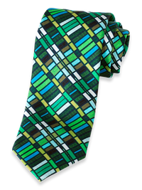 Geometric Printed Italian Silk Tie - Green Multi