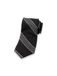 Stripe Woven Silk Tie - Black/grey