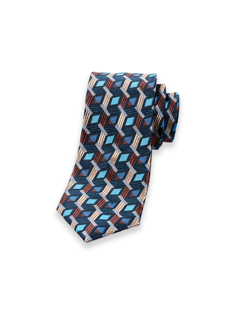 Product Image of Geometric Woven Silk Tie-Teal/Gold