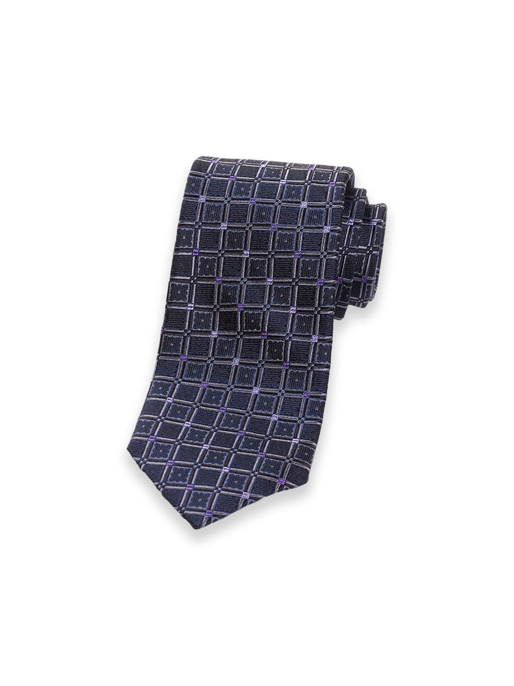 Product Image of Geometric Woven Silk Tie-Grey/Purple