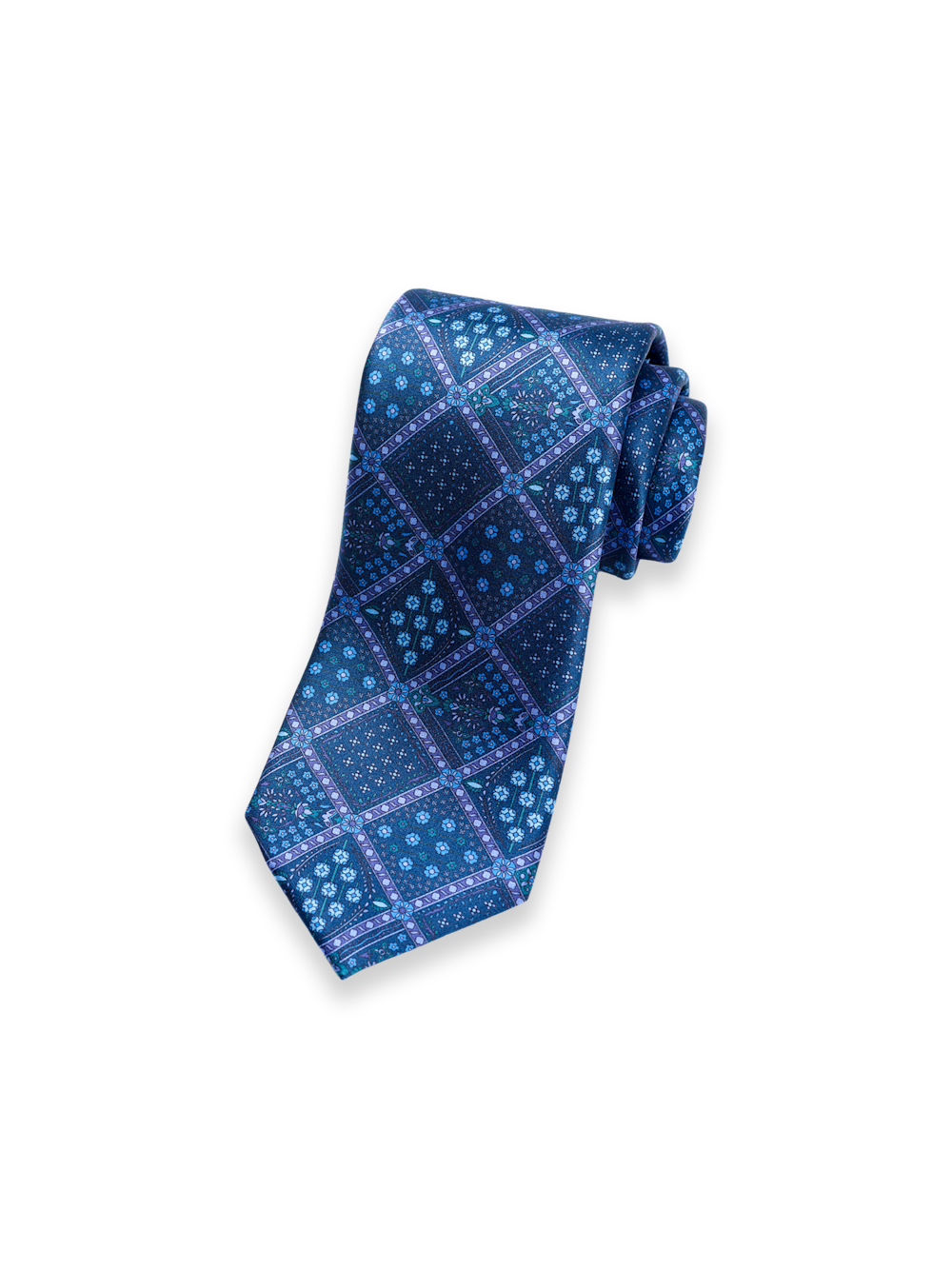 Product Image of Medallion Printed Italian Silk Tie-Blue/Purple