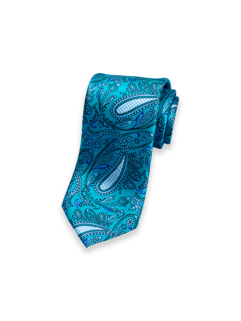 Product Image of Paisley Printed Italian Silk Tie-Teal