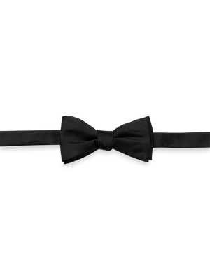 Solid Woven Silk Pre-Tied Bow Tie - Black