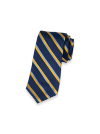 Stripe Woven Silk Tie - Navy/yellow