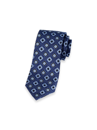 Medallion Woven Silk Tie - Navy